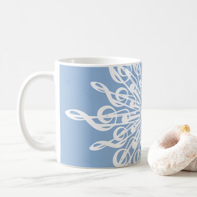 Winter Blue Ornamental Monogram G-Clef Snowflake Coffee Mug (With Donut)