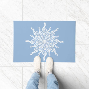 Winter Blue Ornamental Monogram G-Clef Snowflake Doormat