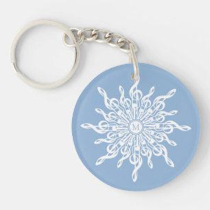 Winter Blue Ornamental Monogram G-Clef Snowflake Keychain