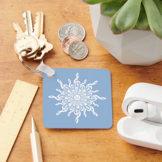 Winter Blue Ornamental Monogram G-Clef Snowflake Keychain (Desk)