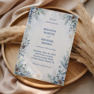 Winter Blue Pinecone Botanical Elegance Invitation