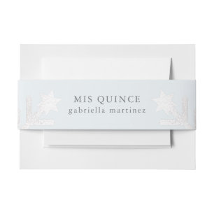 Winter Blue Quinceanera Snowflake Name Invitation Belly Band