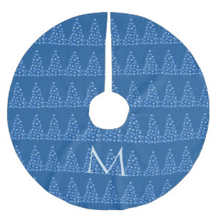 Winter Blue Retro Starry Christmas Trees Pattern Brushed Polyester Tree Skirt