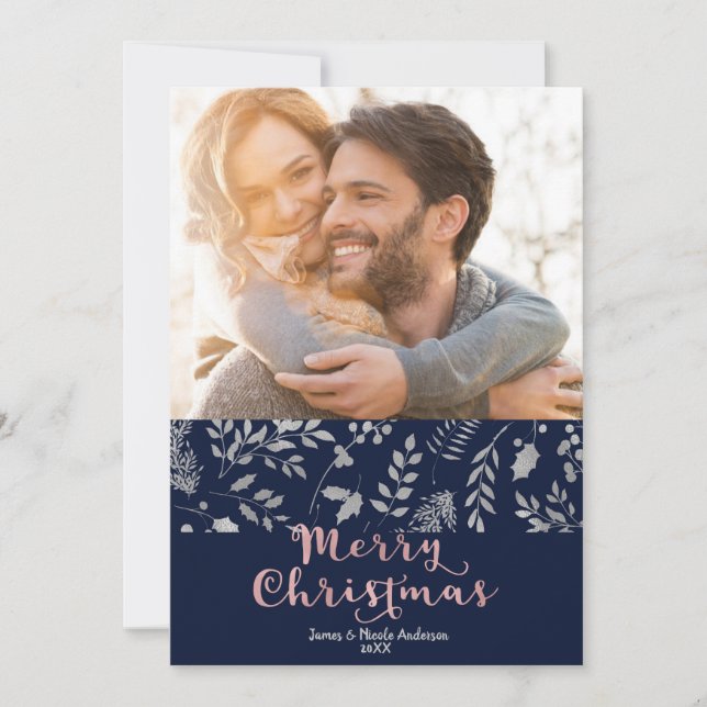 Winter Blue Silver Elegant Christmas Holiday Photo (Front)