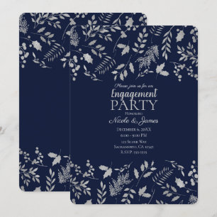 Winter Blue & Silver Leaves Botanical Engagement Invitation