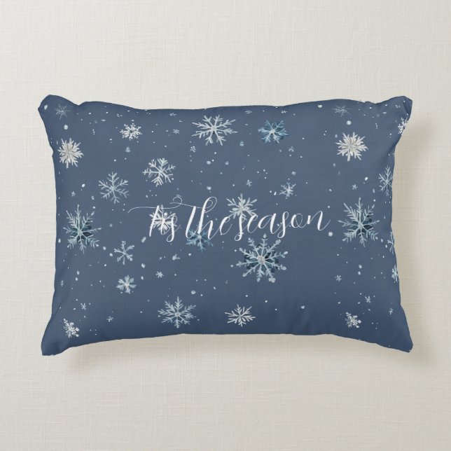 Winter Blue Silver Snowflakes Christmas Accent Pillow (Front)