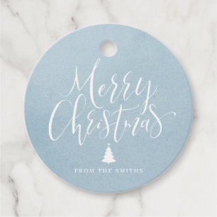 Winter Blue Simple Calligraphy Merry Christmas Favour Tags