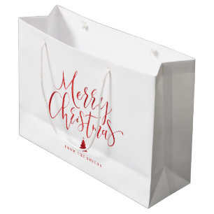Winter Blue Simple Calligraphy Merry Christmas Large Gift Bag