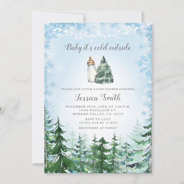 Winter Blue Snowflake Cold Outside Baby Shower Invitation (Front)