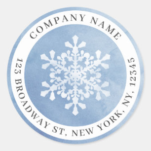 Winter blue snowflake company return address classic round sticker