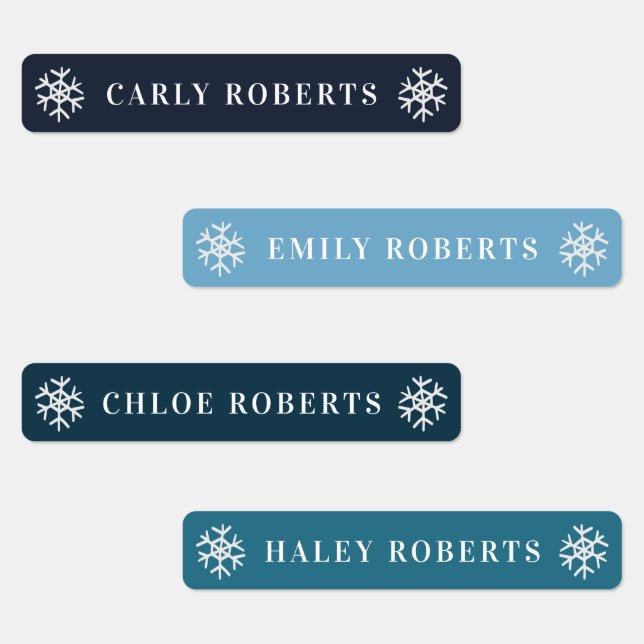 Winter Blue Snowflake Kids Name Waterproof Labels (Group)