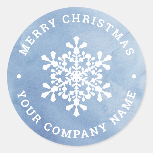 Winter Blue Snowflake Merry Christmas Company Classic Round Sticker (Front)