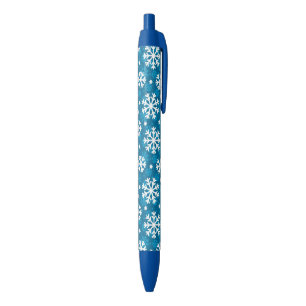 Winter Blue Snowflake Pattern Black Ink Pen