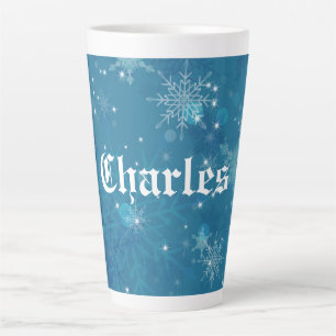 Winter Blue Snowflakes Personalized  Latte Mug