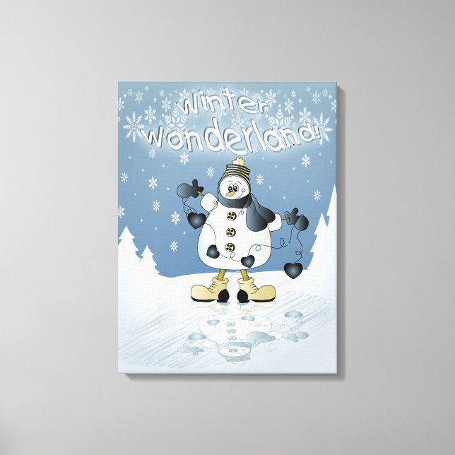 Winter Blue Snowman | Christmas Canvas Print (Front)