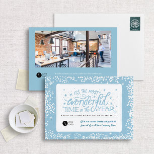 Winter Blue Snowy Hand Lettered Business Holiday Card