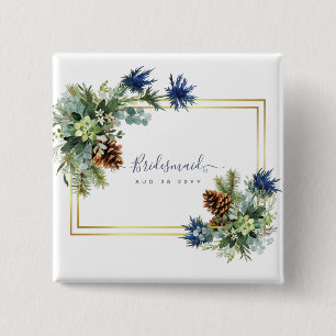 Winter Blue Thistle Eucalyptus Wedding Wonderland 2 Inch Square Button
