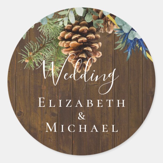 Winter Blue Thistle Eucalyptus Wedding Wonderland Classic Round Sticker (Front)
