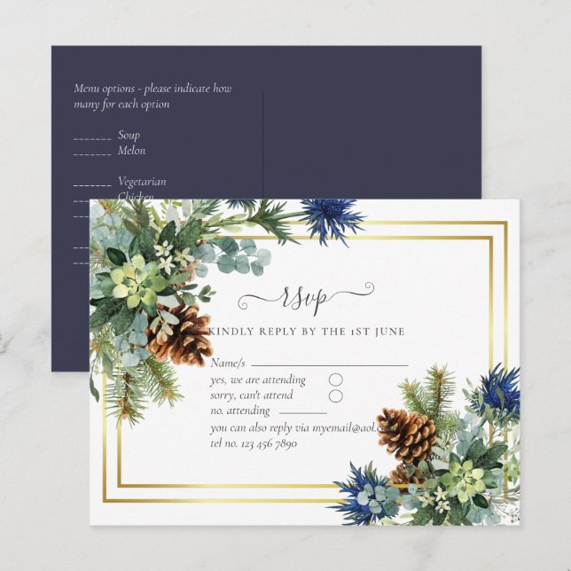 Winter Blue Thistle Eucalyptus Wedding Wonderland Postcard (Front/Back)