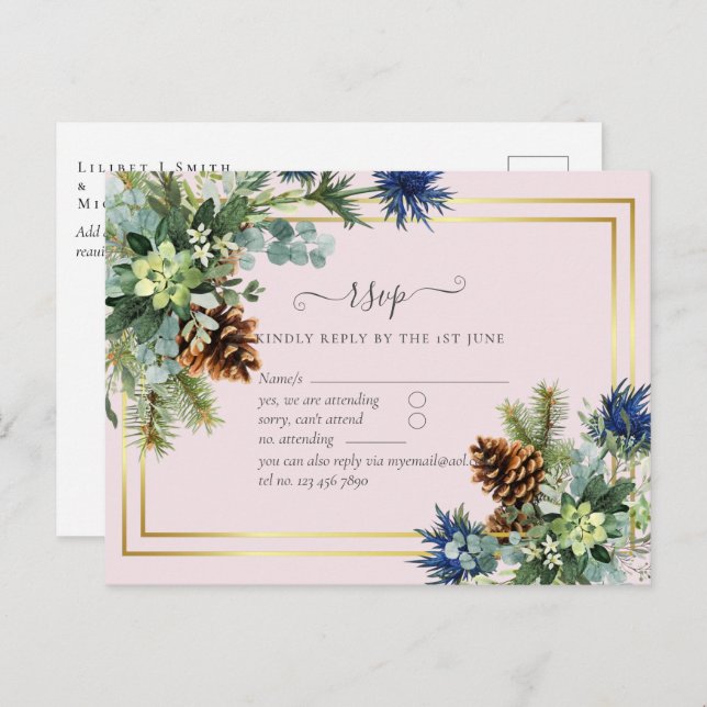 Winter Blue Thistle Eucalyptus Wedding Wonderland Postcard (Front/Back)