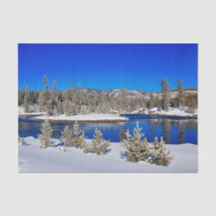 Winter Blue Water Snow Stream Photo Tissue Paper