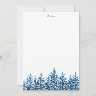Winter Blue Watercolor Pine Trees Card