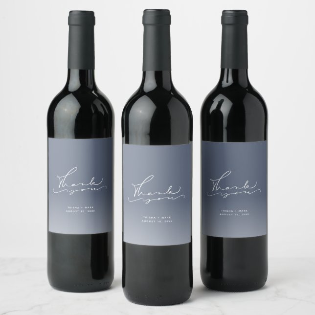 Winter Blue Wedding Thank You Favour Wine Label (Bottles)