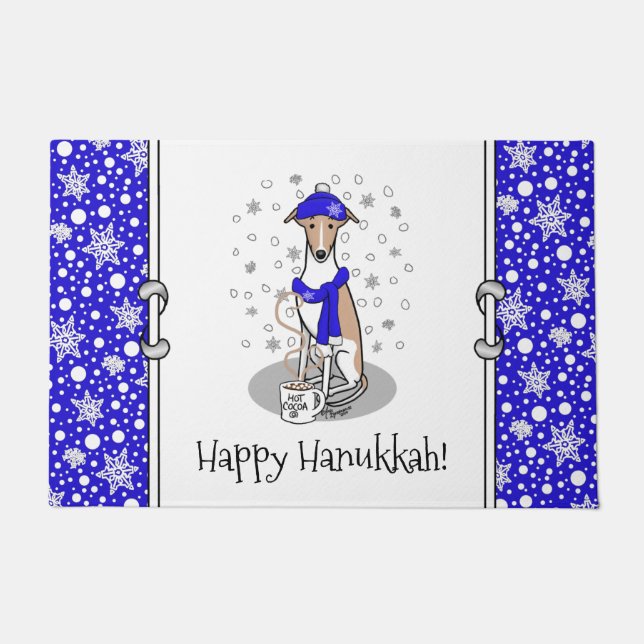 Winter Blue Whippet Snow Scarf - Fawn & white Cute Doormat (Front)