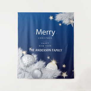 Winter blue white Christmas star tree decorations  Tapestry