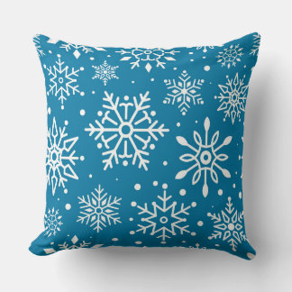 Winter Blue White Snowflake Christmas Throw Pillow
