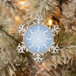 Winter Blue White Snowflake Music Notes Monogram Pewter Christmas Ornament