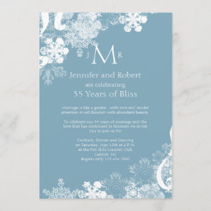Winter Blue White Snowflake Wedding Anniversary Invitation