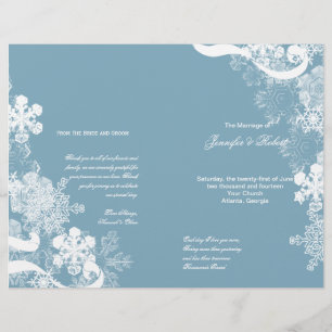 Winter Blue White Snowflake Wedding Program