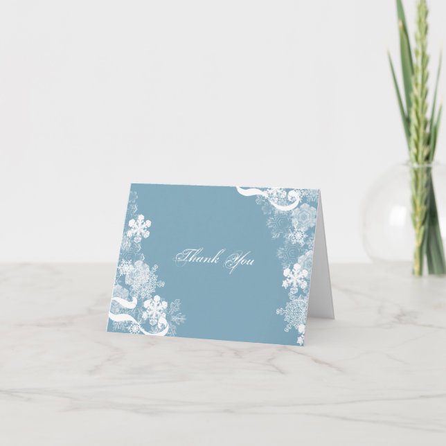 Winter Blue White Snowflake Wedding Thank You card (Front)