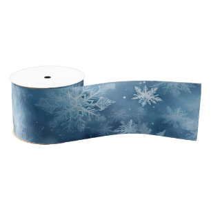 Winter Blue White Snowflakes Christmas Grosgrain Ribbon
