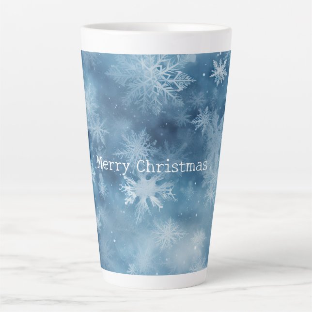 Winter Blue White Snowflakes Christmas Latte Mug (Front)