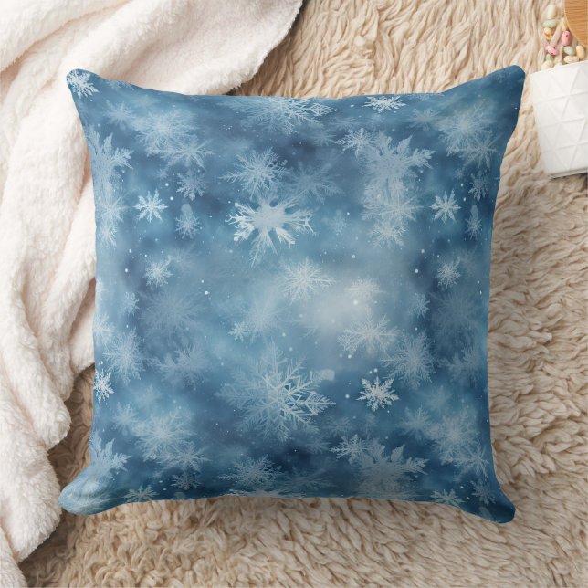 Winter Blue White Snowflakes Christmas Throw Pillow (Blanket)