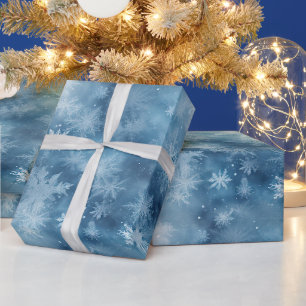 Winter Blue White Snowflakes Christmas Wrapping Paper
