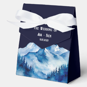 Winter Blue White Snowy Mountains Wedding Favor Box
