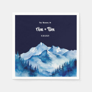 Winter Blue White Snowy Mountains Wedding Napkin