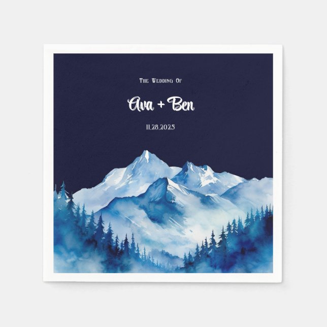 Winter Blue White Snowy Mountains Wedding Napkin (Front)
