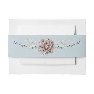 Winter Blue with Pine Cones Watercolor Wedding Invitation Belly Band