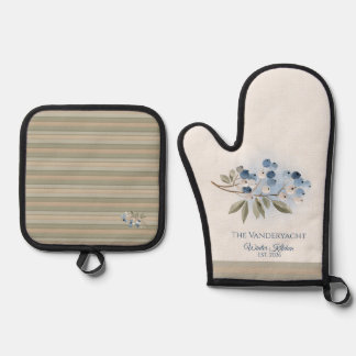 Winter Blueberry Botanical  Oven Mitt & Pot Holder Set