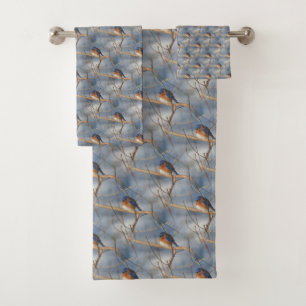 Winter Bluebird Animal Nature Pattern Bath Towel Set