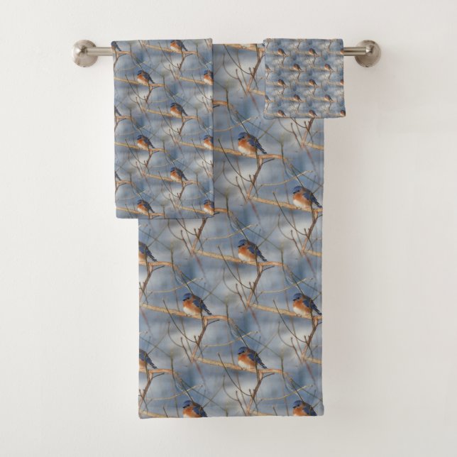Winter Bluebird Animal Nature Pattern     Bath Towel Set (Insitu)