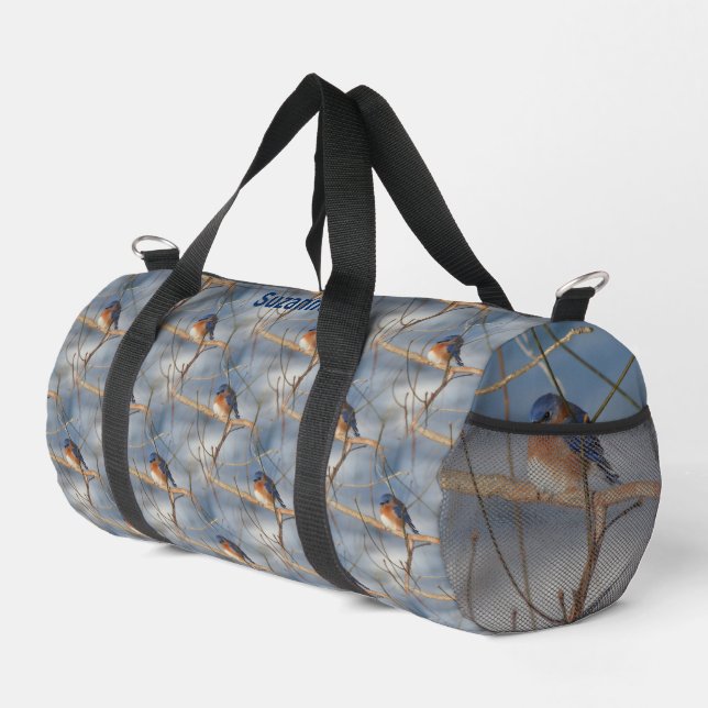 Winter Bluebird Animal Pattern Personalized   Duffle Bag (Right Corner)