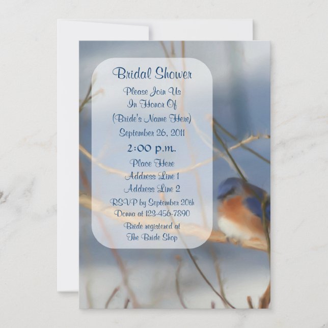 Winter Bluebird Art Bridal Shower  Invitation (Front)