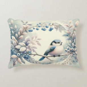 Winter Bluebird Berry Wreath Accent Pillow