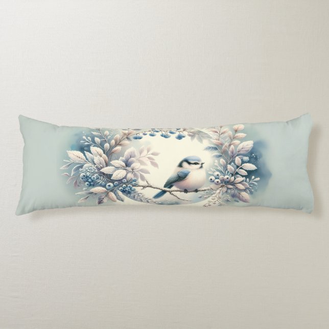Winter Bluebird Berry Wreath Body Pillow (Front)