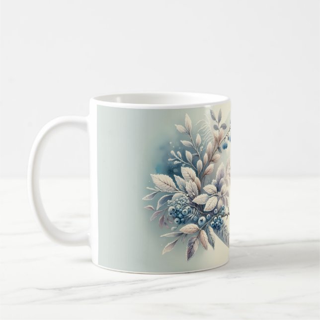 Winter Bluebird Berry Wreath Coffee Mug (Left)